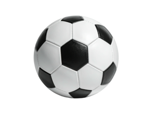 A classic, round soccer ball with black pentagons and white hexagons