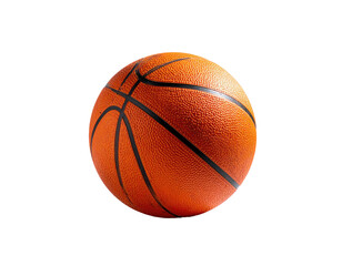 Isolated basketball, orange with black lines, against a black background