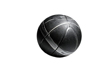 A textured, detailed basketball sits centered in a darkened, dramatic setting