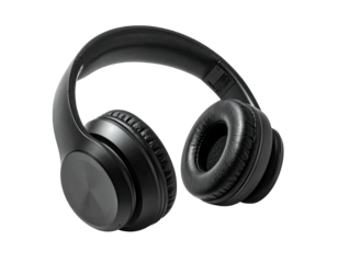 Black over-ear headphones, angled slightly, showing earcups and headband