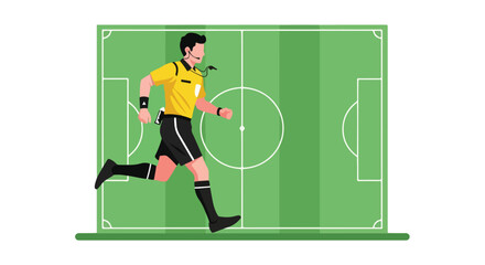 Fototapeta premium Energetic Soccer Referee Hustling on the Field During Game Supervision Vector Graphic Depiction