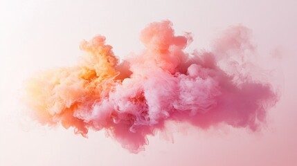 Colorful cloud of pink and orange smoke floating against a soft pastel background