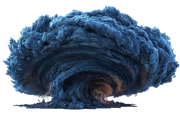 Abstract Storm Cloud Formation in Cyan Blue and Orange on Transparent Background Visualizing a Weather Phenomenon with Intricate Swirling Patterns and Dynamic Cloudscape for Creative Design