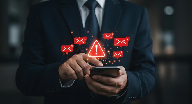Businessman Receiving Urgent Notifications on Smartphone