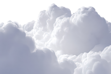 Fluffy White Clouds on a Transparent Background in a Weather Concept with a Soft Lighting Style and Abstract Shape against Black Background for Compositing in Overcast Sky
