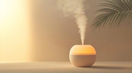 Aromatherapy diffuser releases soothing mist in a peaceful indoor setting during golden hour