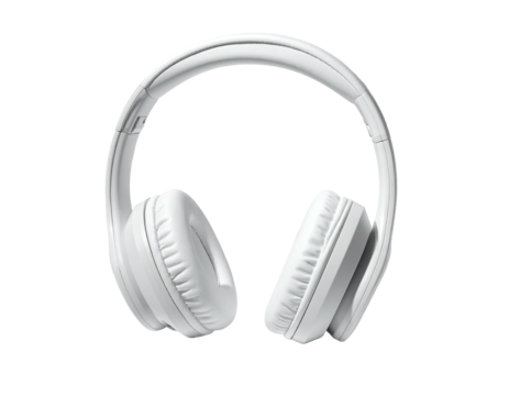 Clean, white over-ear headphones with a sleek design. Isolated on black