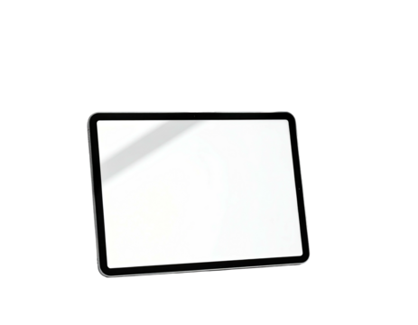 Rectangular digital device with blank white screen, on a stark black background