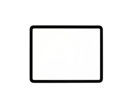 Isolated rectangular tablet with a bright, blank screen against a black backdrop