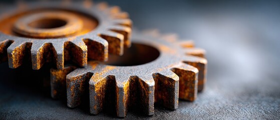 rusty gears vintage oxidation concept. Rusty gears with a textured surface, showcasing industrial design and mechanics.