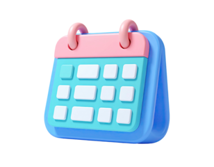 3D rendered light blue and pink calendar with visible month dates on black