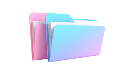 Two colorful, 3D-rendered file folders with papers spilling out, set on black