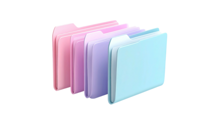 Pastel-colored folder icons arranged in a row, transparent background