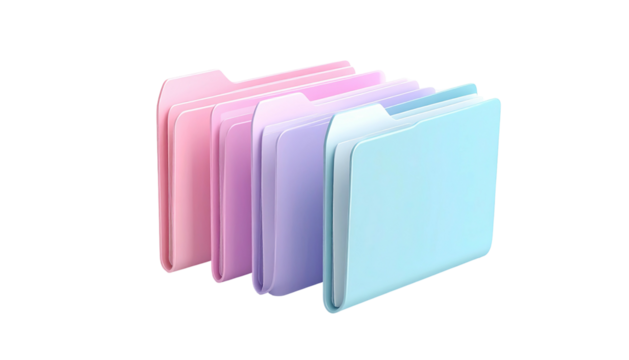 Pastel-colored folder icons arranged in a row, transparent background - Powered by Adobe