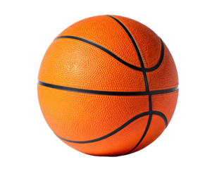 A close-up, isolated shot of a textured orange ball with black seams