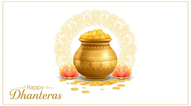 Innovative abstract, Banner,Card or Poster for Dhanteras with Goddess Maa Lakshmi Laxmi Charan for Indian Dhanteras and Diwali festival Celebration.