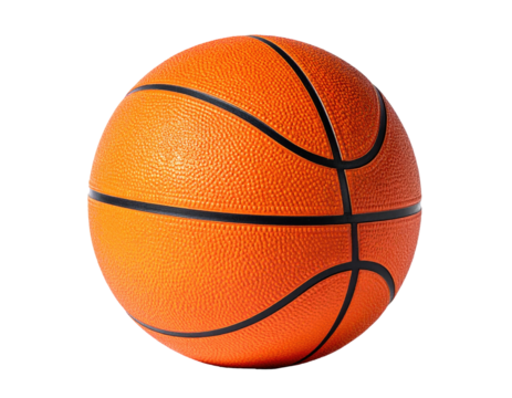 A close-up, isolated shot of a textured orange ball with black seams