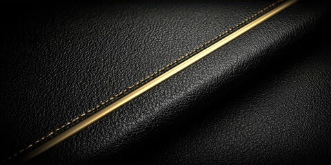 Black Leather with Stitching: An elegant close-up of black leather, with precise and contrasting gold stitching, creates a tactile texture and refined detail.