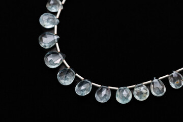 Moss Aquamarine Faceted Briolette Beads on Black