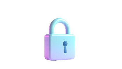 A shiny, stylized padlock with a gradient of blue and purple against black