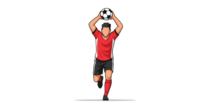 Dynamic soccer throw-in illustration showcasing athletic skill and team coordination on white background