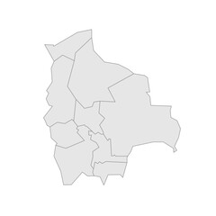Fototapeta premium Bolivia political map of administrative divisions - departments. Grey blank vector editable map EPS.