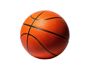 Realistic basketball against black background, showing the iconic orange and black