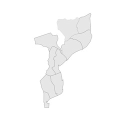 Mozambique political map of administrative divisions - provinces and capital city of Maputo. Grey blank vector editable map EPS.