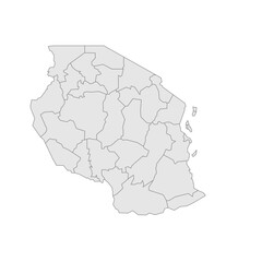 Tanzania political map of administrative divisions - regions. Grey blank vector editable map EPS.