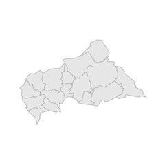 Central African Republic political map of administrative divisions - prefectures and autonomous commune Bangui. Grey blank vector editable map EPS.