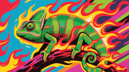 Flaming Iguana Illustrator Artwork Banner Background Design Template 