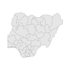Nigeria political map of administrative divisions - states and federal capital territory. Grey blank vector editable map EPS.