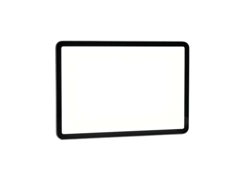 A sleek, modern tablet with a bright white screen floats in a void