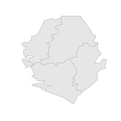 Sierra Leone political map of administrative divisions - provinces and one area. Grey blank vector editable map EPS.