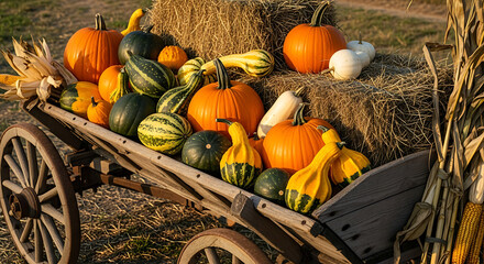 pumpkins and gourds in a basket