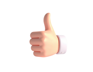 Rendered cartoon hand giving a thumbs-up, isolated against a black backdrop