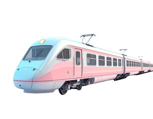 Pastel-colored high-speed train with multiple cars, set against a black backdrop