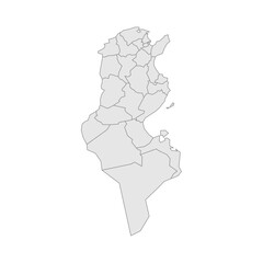 Tunisia political map of administrative divisions - governorates. Grey blank vector editable map EPS.