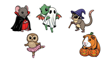 Whimsical Halloween Costume Characters: A collection of adorably dressed animals in various festive costumes, showcasing the imaginative spirit of Halloween.