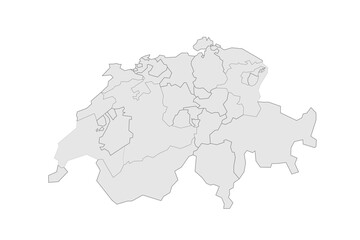 Switzerland political map of administrative divisions - cantons. Grey blank vector editable map EPS.