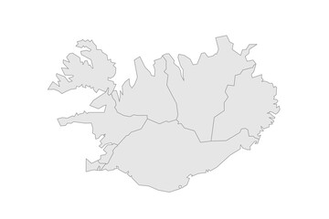 Iceland political map of administrative divisions - regions. Grey blank vector editable map EPS.