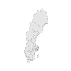 Sweden political map of administrative divisions - counties. Grey blank vector editable map EPS.