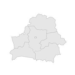 Belarus political map of administrative divisions - regions and one autonomous city. Grey blank vector editable map EPS.