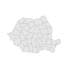 Romania political map of administrative divisions - counties and autonomous municipality of Bucharest. Grey blank vector editable map EPS.