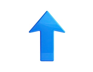 A vibrant, glossy, blue arrow, pointing upwards on a stark black background