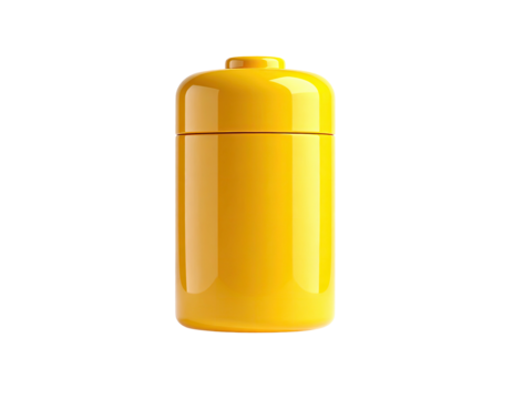 A sleek, yellow cylindrical object with a rounded top and a visible seam, isolated