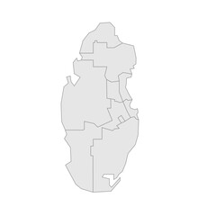 Qatar political map of administrative divisions - municipalities. Grey blank vector editable map EPS.