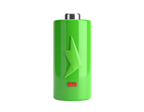 A green cylinder with a lightning bolt icon representing battery power