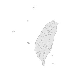 Taiwan political map of administrative divisions - provinces and special municipalities. Grey blank vector editable map EPS.