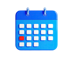 3D rendering of a blue calendar with a highlighted date